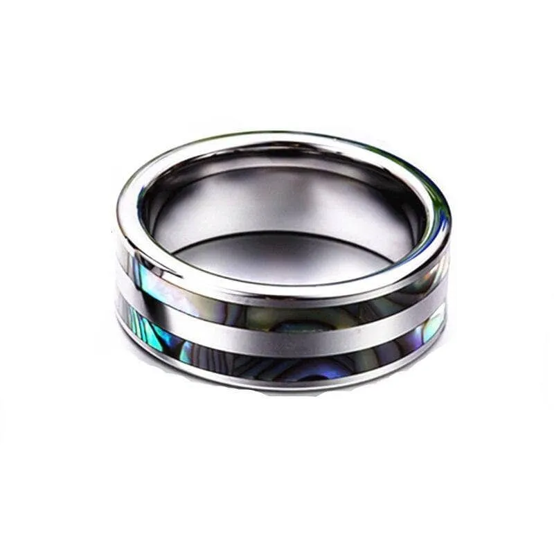 Tungsten Carbide Ring with Double Abalone Shell Inlay Men's Ring