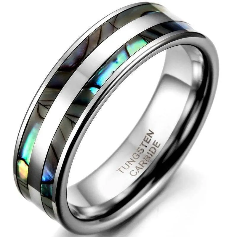 Tungsten Carbide Ring with Double Abalone Shell Inlay Men's Ring