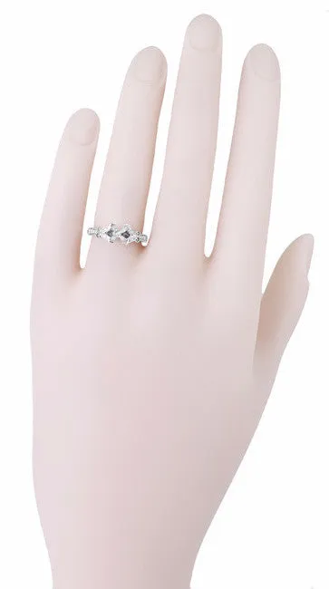 Twin Butterflies Art Deco Filigree 3/4 Carat Princess Cut Diamond Engagement Ring Setting in 14 Karat White Gold