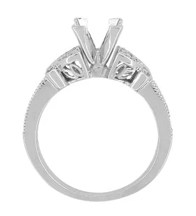 Twin Butterflies Art Deco Filigree 3/4 Carat Princess Cut Diamond Engagement Ring Setting in 14 Karat White Gold