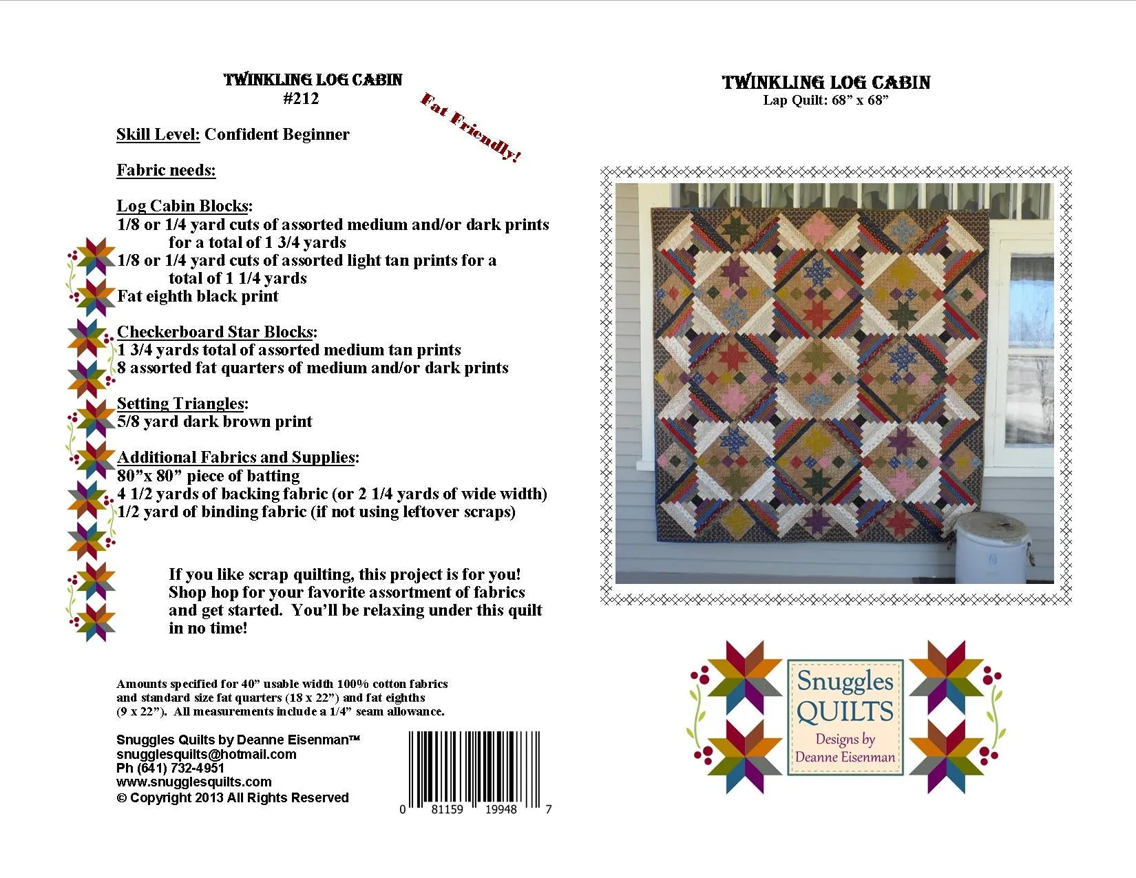 Twinkling Log Cabin Lap Quilt Pattern