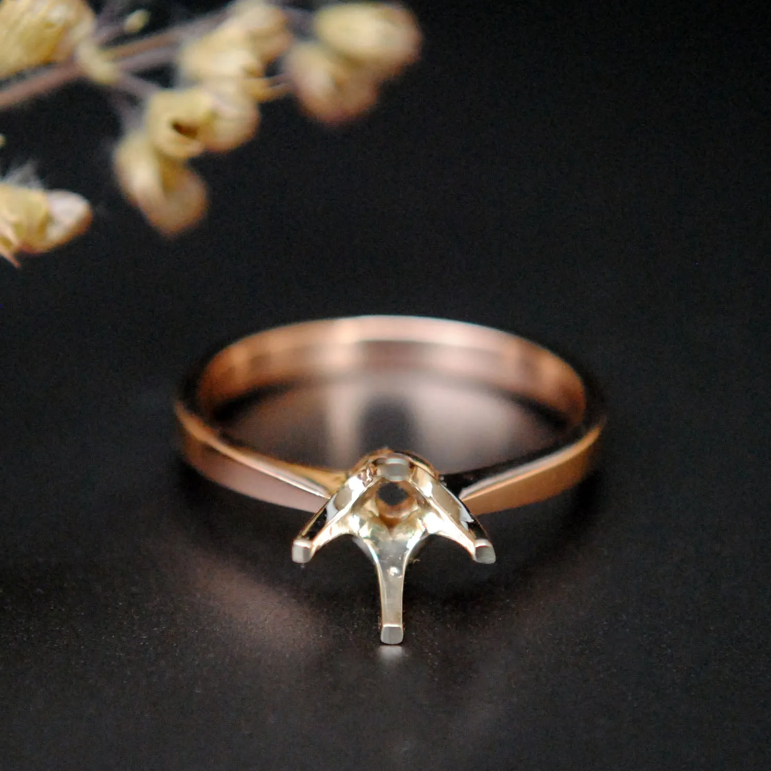 Two Tone 4 Prong Cathedral Ring Semi Mount Jacket for Round Stones