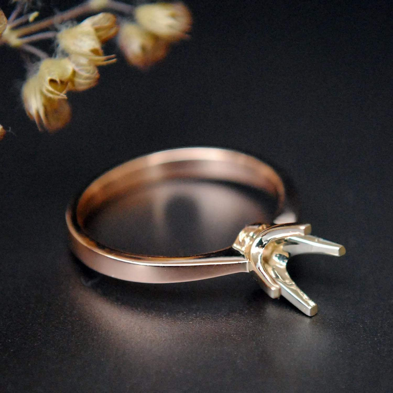 Two Tone 4 Prong Cathedral Ring Semi Mount Jacket for Round Stones