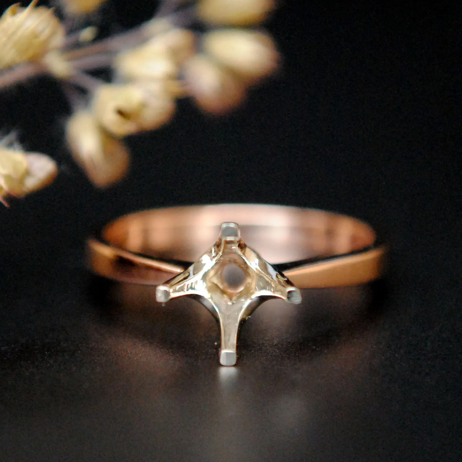 Two Tone 4 Prong Cathedral Ring Semi Mount Jacket for Round Stones