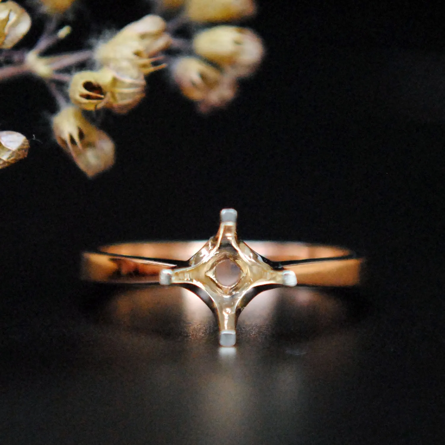 Two Tone 4 Prong Cathedral Ring Semi Mount Jacket for Round Stones