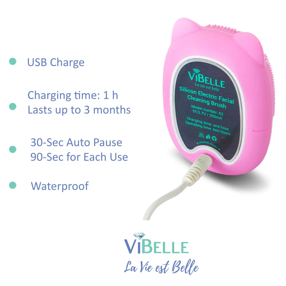 ViBelle Silicone Facial Cleansing Brush Gift Set-Pink