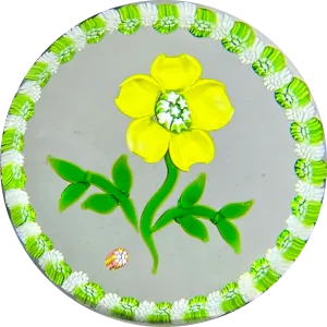 Vintage J Glass John Deacons Flamework Yellow Buttercup Flower with Millefiori Garland