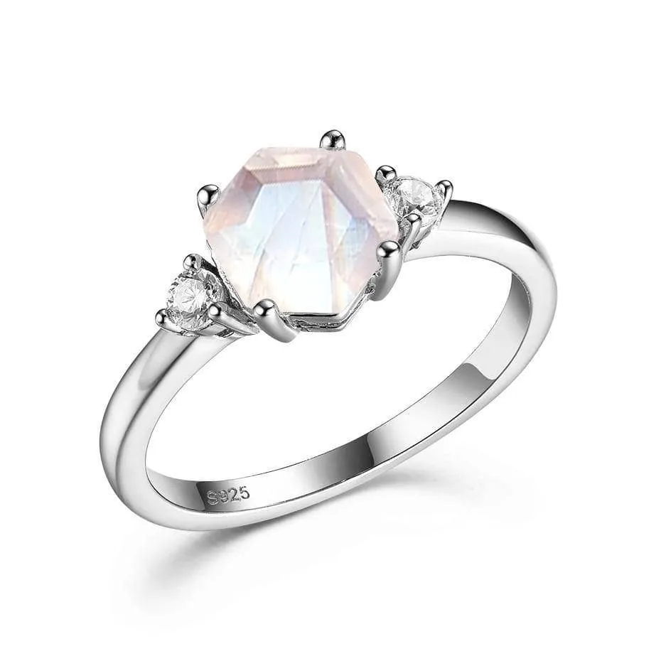 VIP Upgrade Natural Hexagon Moonstone Engagement Ring