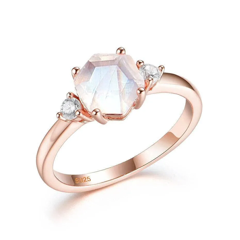 VIP Upgrade Natural Hexagon Moonstone Engagement Ring