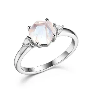 VIP Upgrade Natural Hexagon Moonstone Engagement Ring