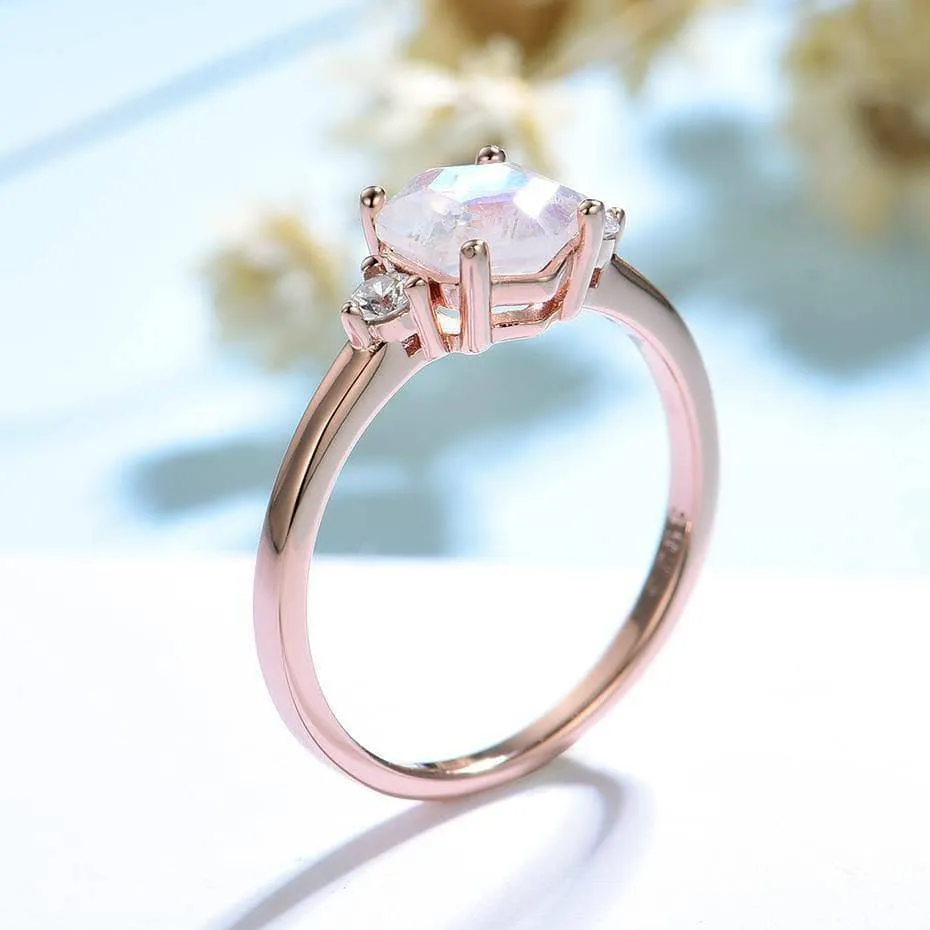VIP Upgrade Natural Hexagon Moonstone Engagement Ring