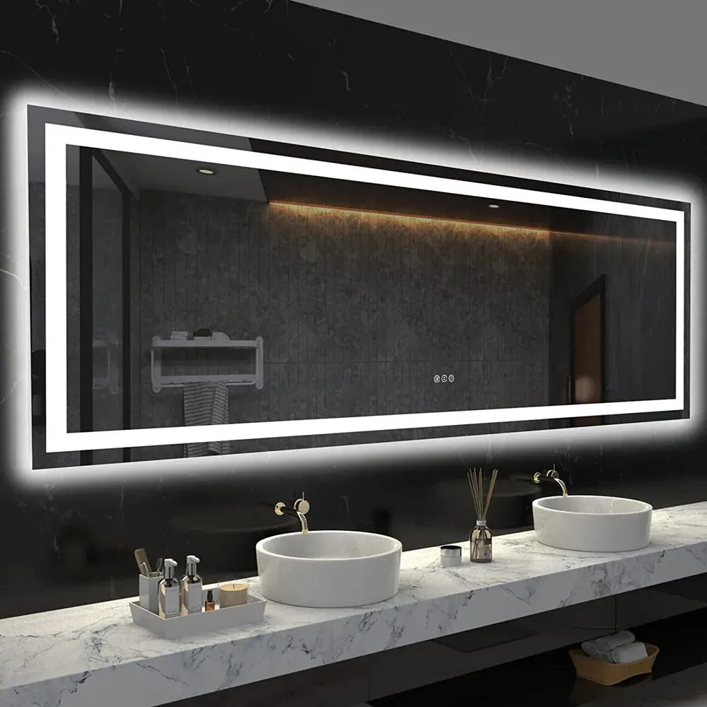 Waterproof Double Sink LED Vanity Mirror with Dimmable Lights