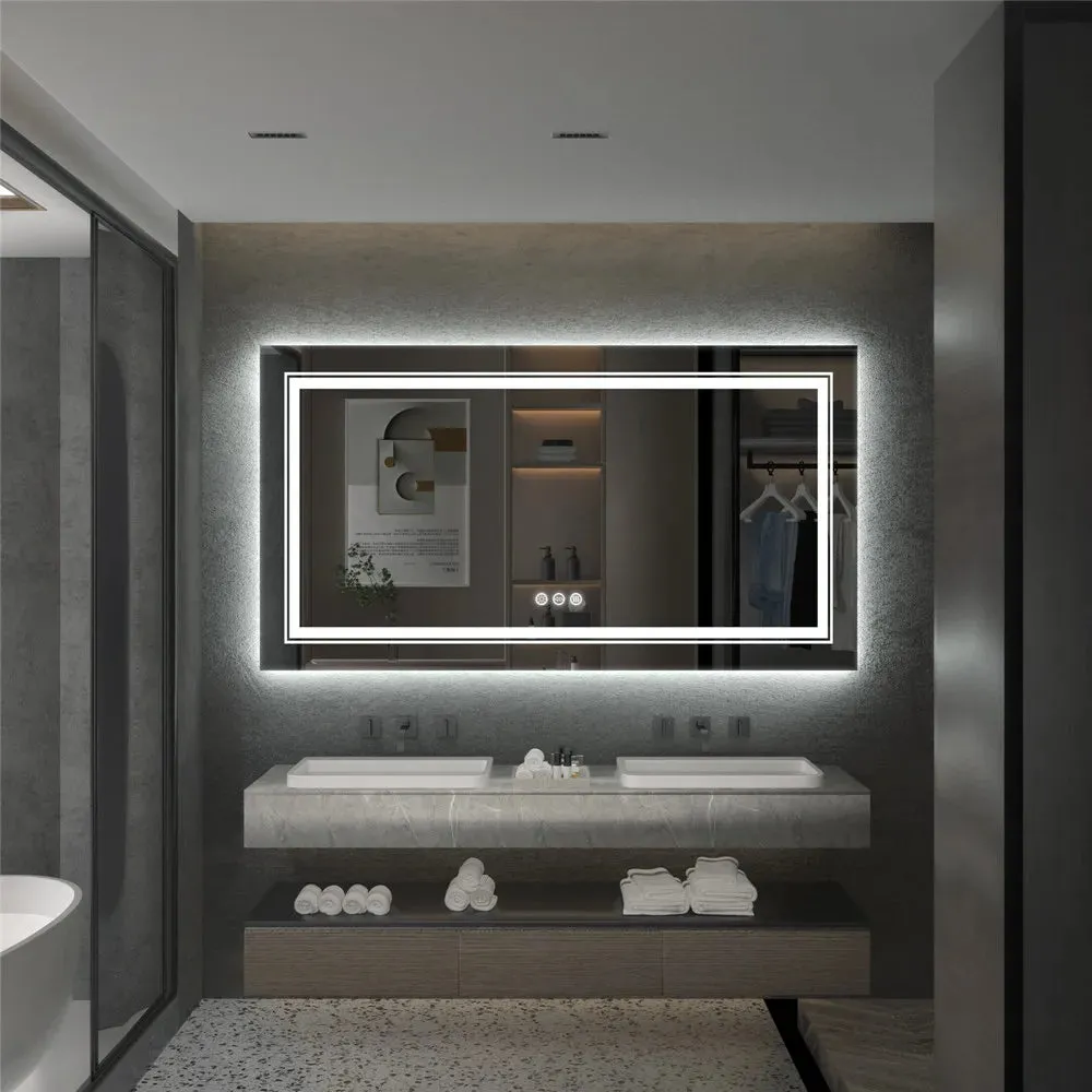 Waterproof Double Sink LED Vanity Mirror with Dimmable Lights