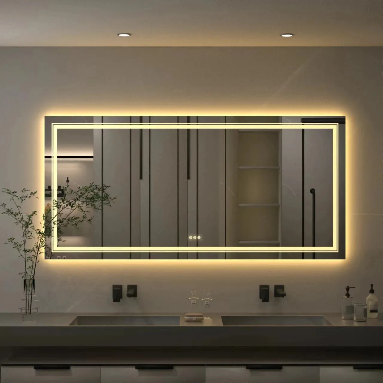Waterproof Double Sink LED Vanity Mirror with Dimmable Lights