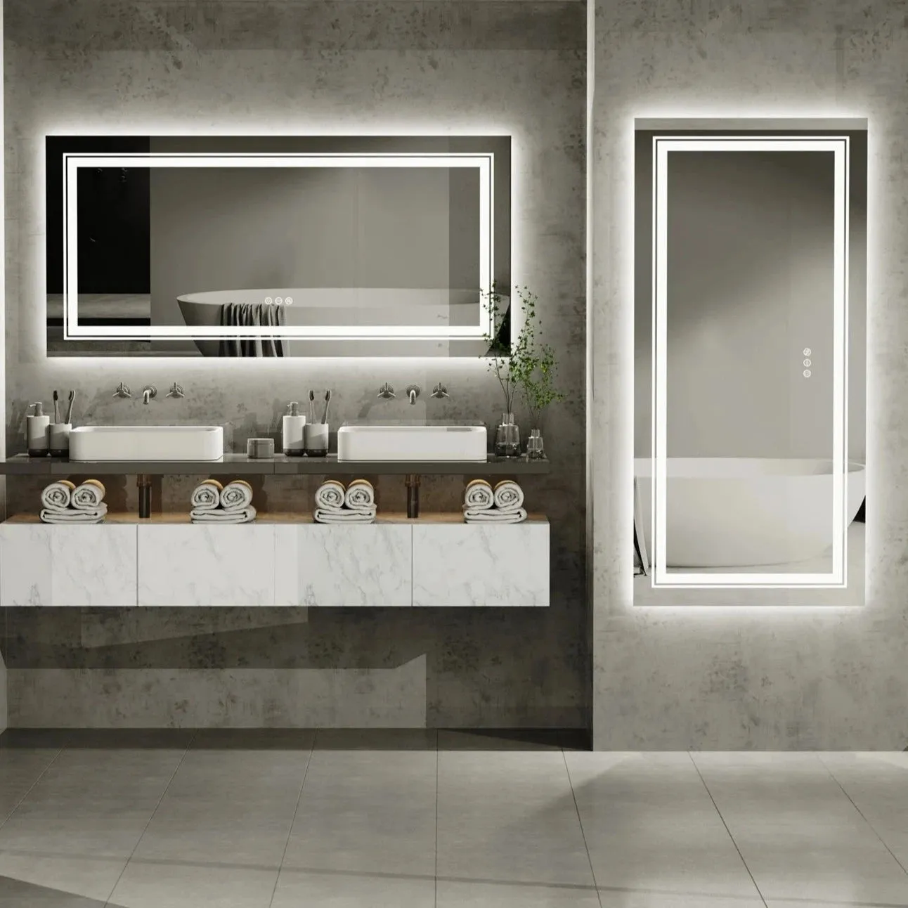Waterproof Double Sink LED Vanity Mirror with Dimmable Lights