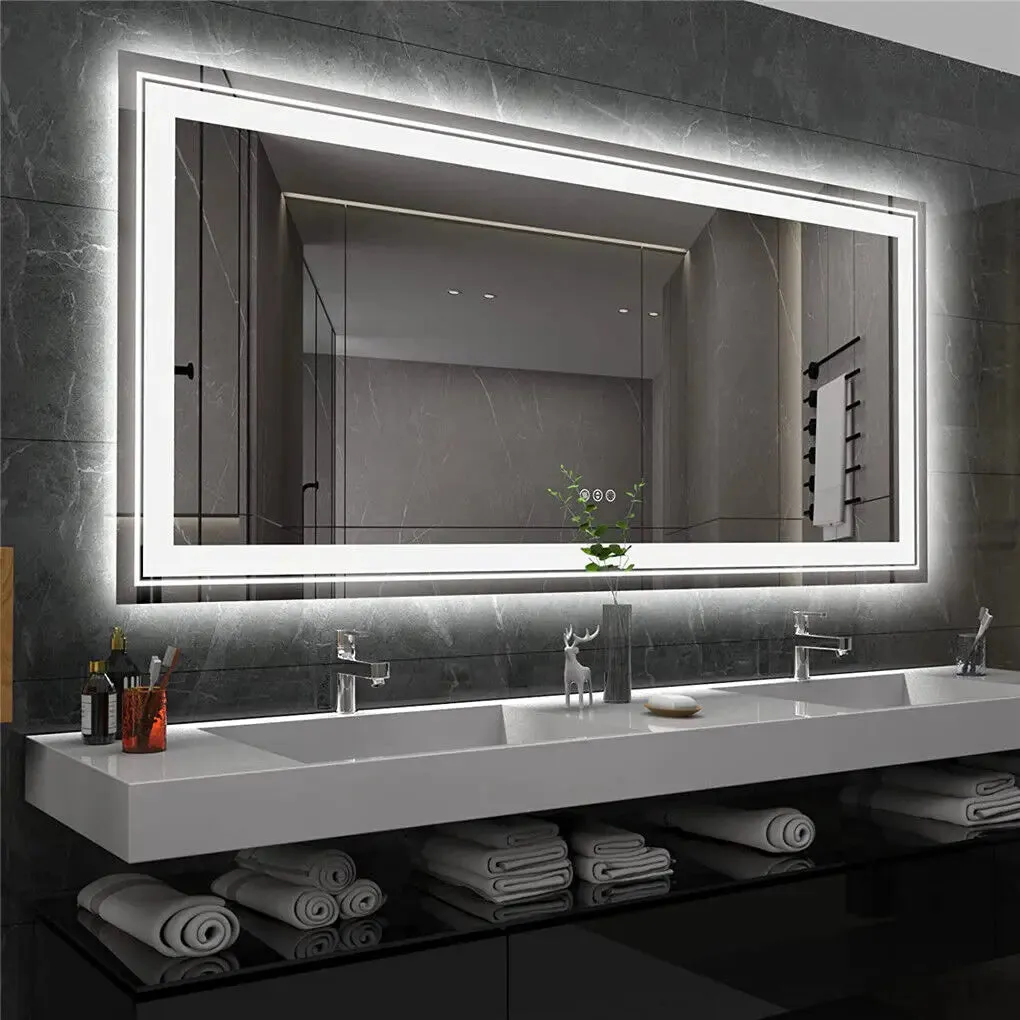Waterproof Double Sink LED Vanity Mirror with Dimmable Lights
