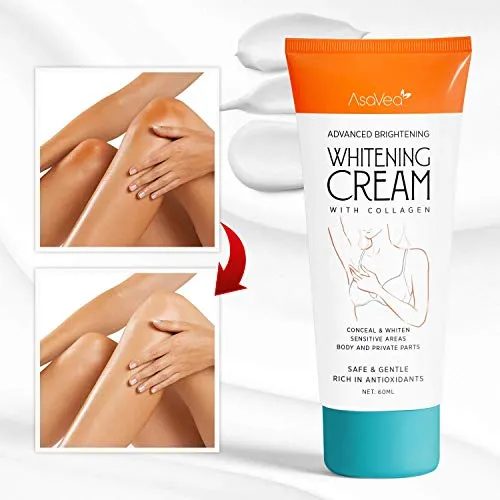 Whitening Cream for Armpits, Intimate Parts, Between Legs - with Collagen - Effective Lightening Cream - Brightens, Nourishes, Moisturizes Underarm, Neck, Knees, Elbows by AsaVea