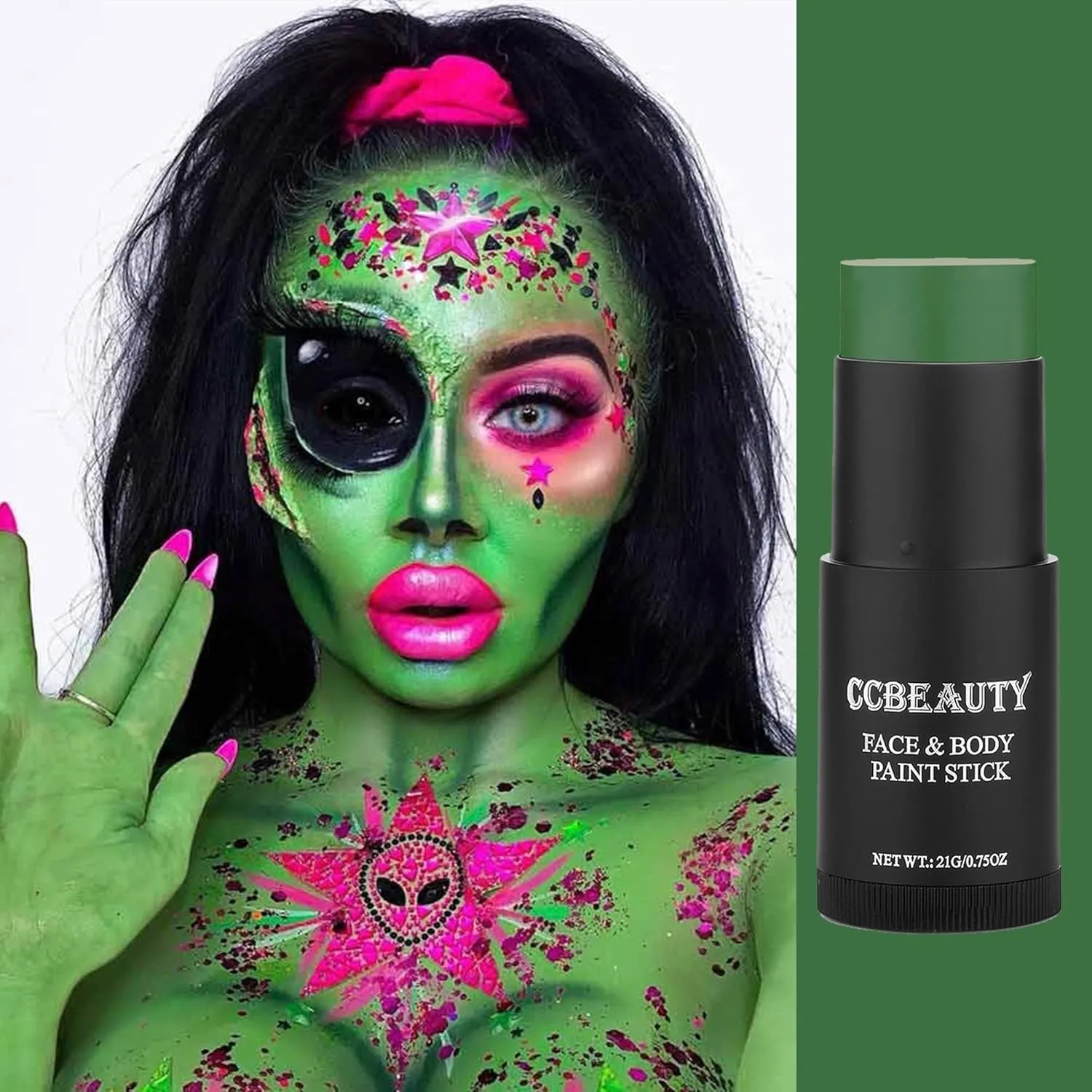Witch Green Face Body Paint Stick, St. Patrick'S Day Grease Dark Green Eye Black Sticks for Sports, Hypoallergenic Camo Hulk Hunting Facepaint Makeup Halloween Cosplay Costume Party