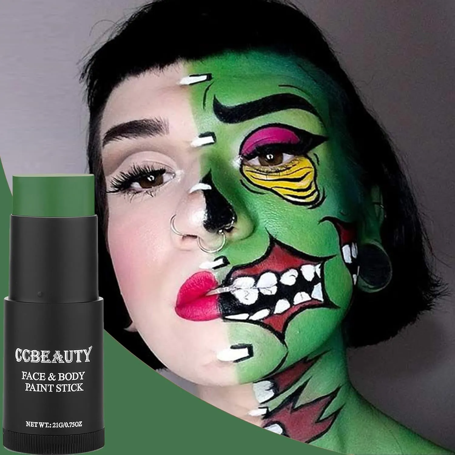 Witch Green Face Body Paint Stick, St. Patrick'S Day Grease Dark Green Eye Black Sticks for Sports, Hypoallergenic Camo Hulk Hunting Facepaint Makeup Halloween Cosplay Costume Party
