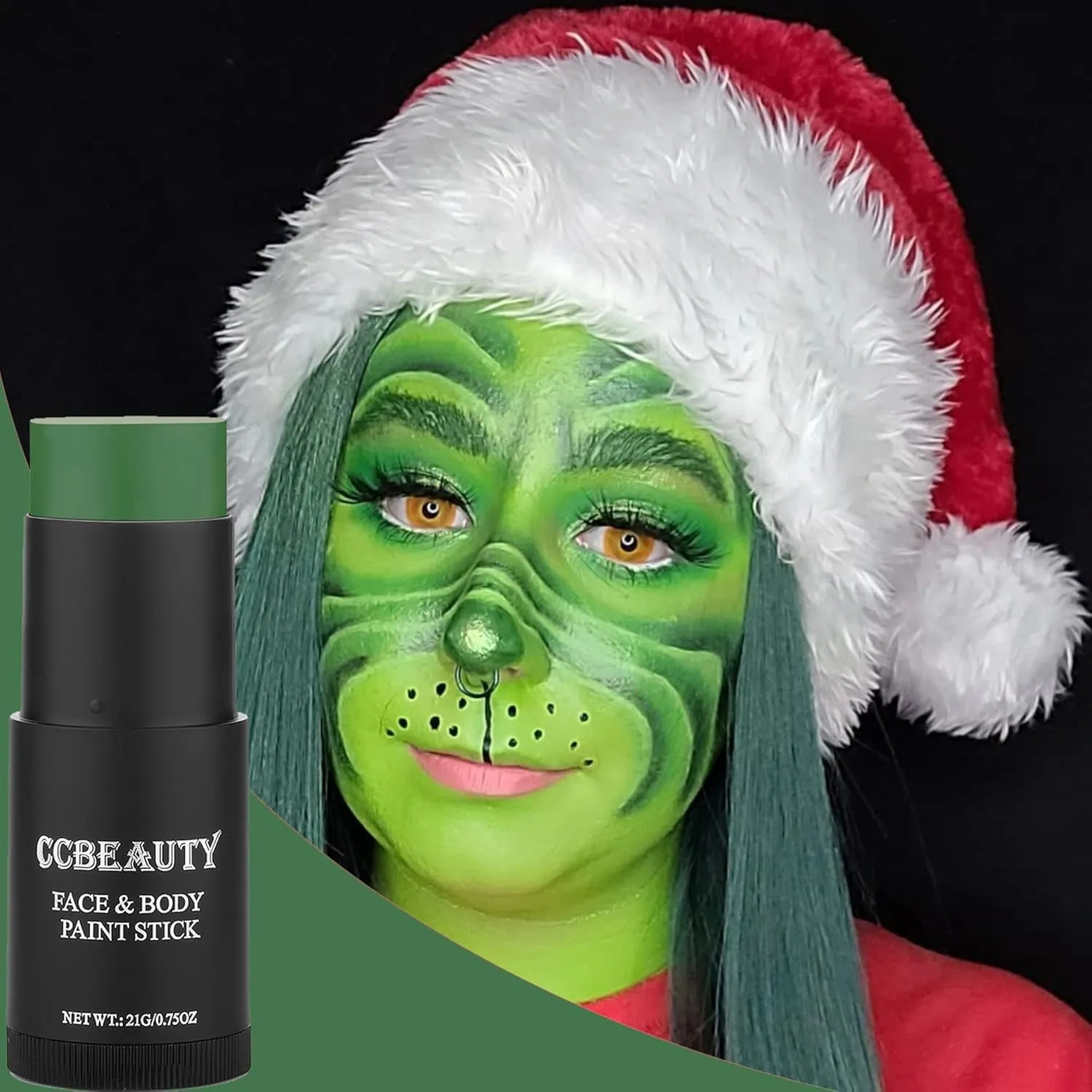 Witch Green Face Body Paint Stick, St. Patrick'S Day Grease Dark Green Eye Black Sticks for Sports, Hypoallergenic Camo Hulk Hunting Facepaint Makeup Halloween Cosplay Costume Party