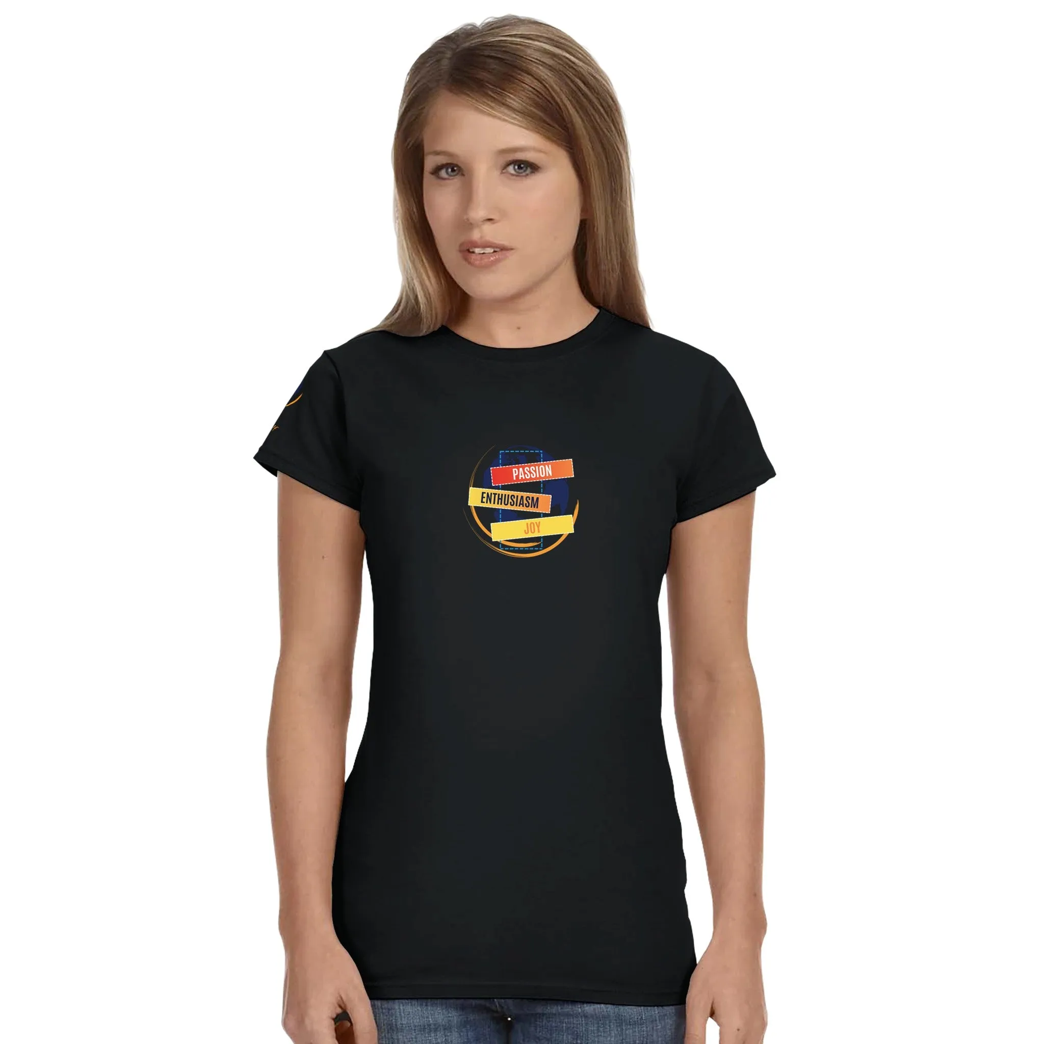 Women Crewneck T-shirt | Passion, Enthusiasm, Joy | Customizable with QR Code