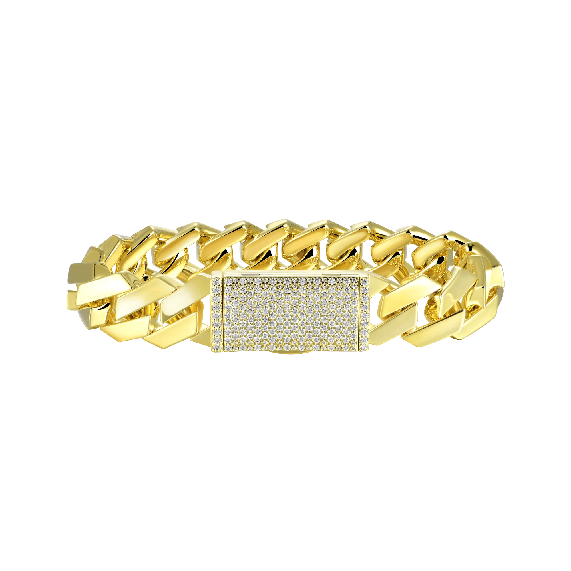 Women's Plain Gold Prong Cuban Link Bracelet - 12mm