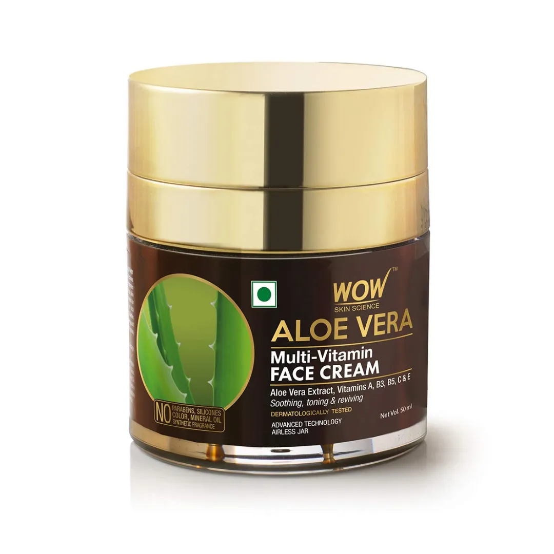WOW Skin Science Multi-Vitamin Aloe Vera Cream - For Normal to Oily Skin - No Parabens, Silicones, Colour, Mineral Oil & Synthetic Fragrance, 50 ml