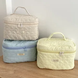 Yellow Blue Creamy Love Heart Quilted cotton Large Makeup Bag, Cosmetic Organizer, Makeup Toiletry Organizer, Large Capacity Makeup Bag
