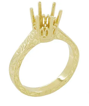 Yellow Gold 1.25 - 1.50 Carat Crown Filigree Scrolls Art Deco Engagement Ring Setting - 14K or 18K