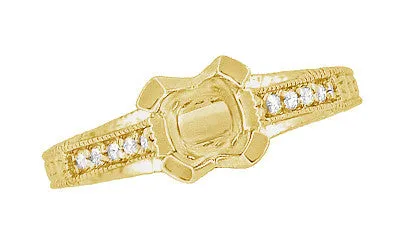 Yellow Gold Antique Inspired X & O Kisses 1 Carat Round or Asscher Diamond Engagement Ring Semimount
