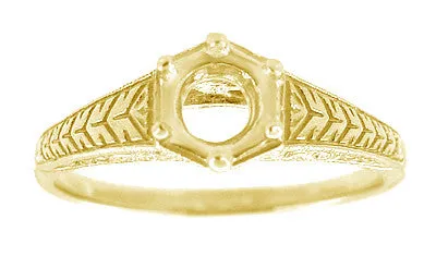 Yellow Gold Art Deco Scrolls and Wheat Filigree Engagement Ring Setting for a 3/4 Carat Round Diamond - 18K